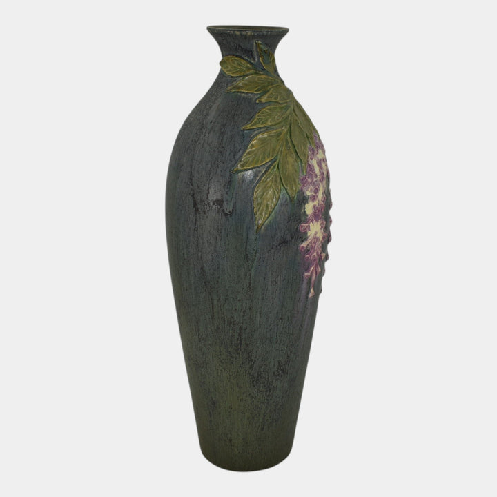 Ephraim Faience 2008 Hand Made Pottery Green Purple Wisteria Ceramic Vase B18