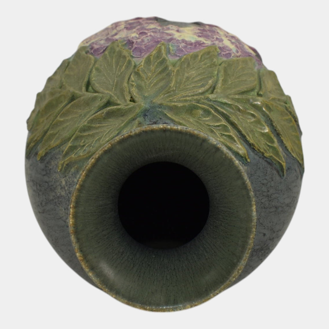 Ephraim Faience 2008 Hand Made Pottery Green Purple Wisteria Ceramic Vase B18