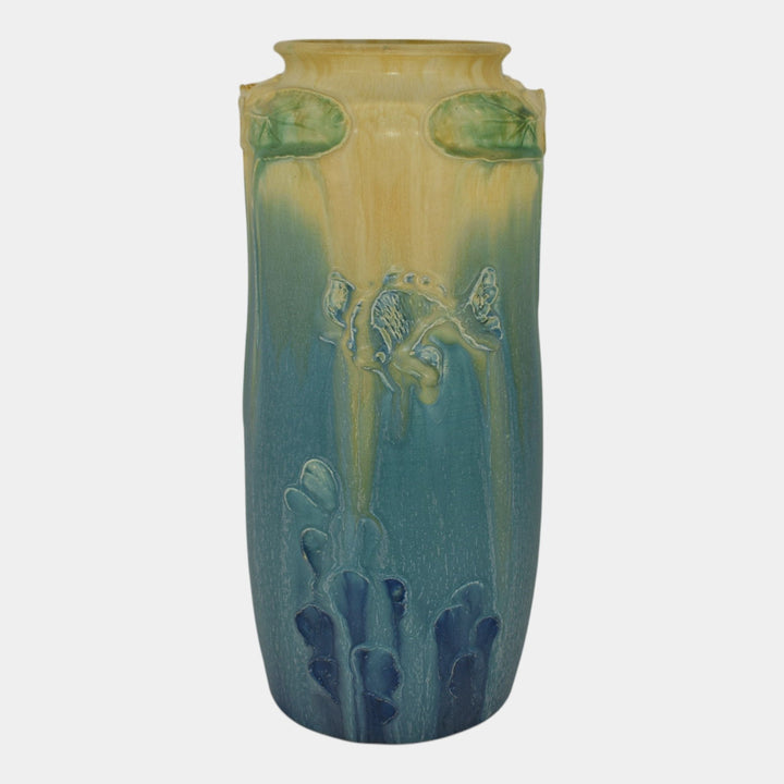 Door Studio Art Pottery Scott Draves Hand Made Blue Fish Ceramic Vase