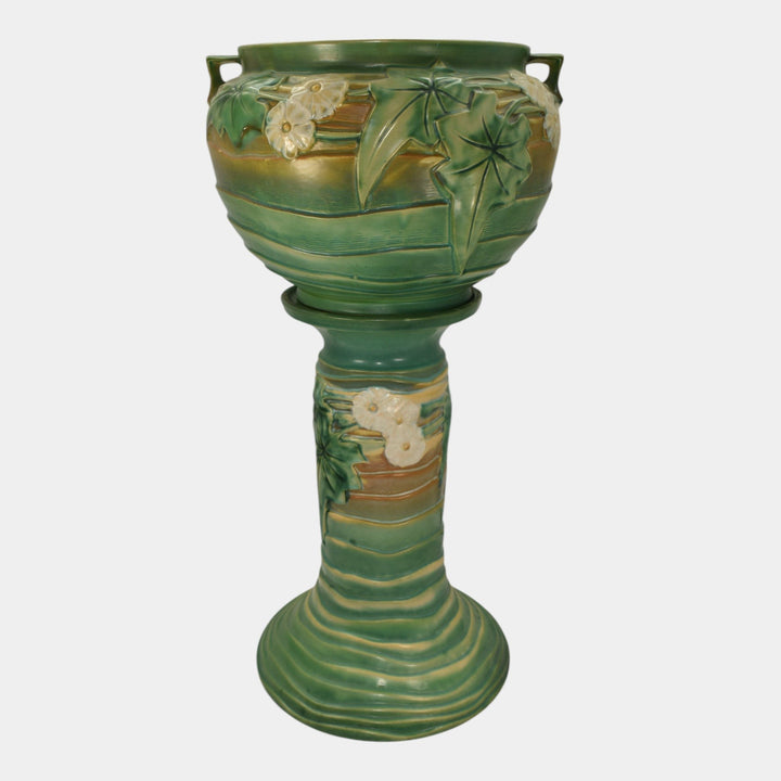 Roseville Luffa Green 1934 Vintage Art Pottery Jardiniere Pedestal 631-10