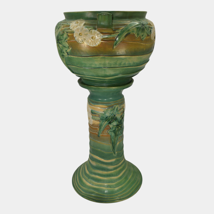 Roseville Luffa Green 1934 Vintage Art Pottery Jardiniere Pedestal 631-10