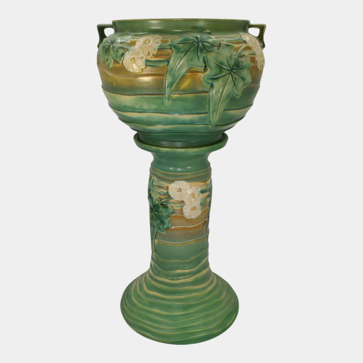 Roseville Luffa Green 1934 Vintage Art Pottery Jardiniere Pedestal 631-10