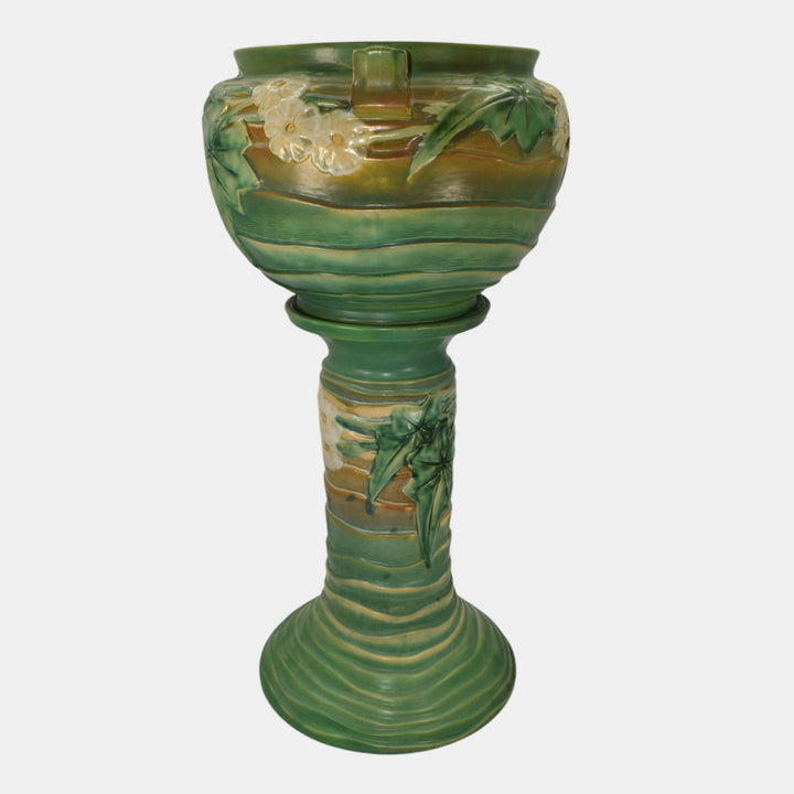 Roseville Luffa Green 1934 Vintage Art Pottery Jardiniere Pedestal 631-10