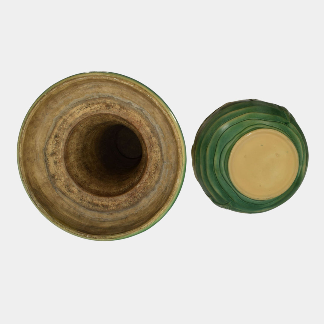 Roseville Luffa Green 1934 Vintage Art Pottery Jardiniere Pedestal 631-10