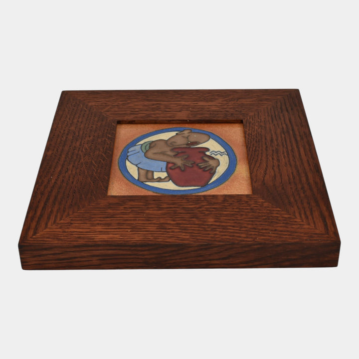 Flint Faience 1920s Zodiac Art Pottery Aquarius Framed Ceramic Tile - Just Art Pottery