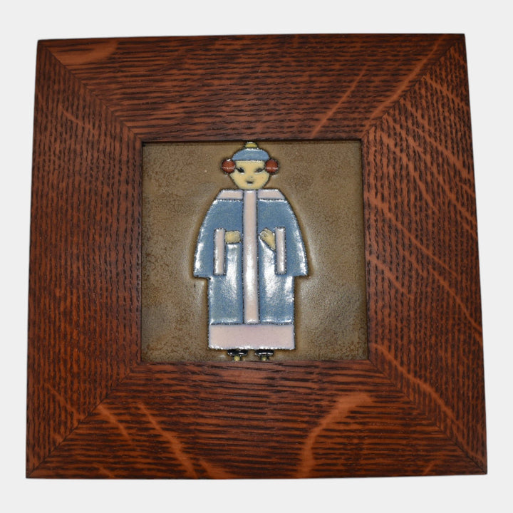 Flint Faience 1920s Art Pottery Figure In Robe Framed Ceramic Tile - Just Art Pottery