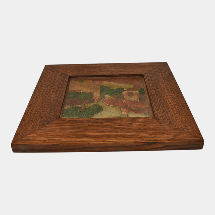 California Art Tile Co Vintage Art Pottery Framed Landscape Scenic Ceramic Tile
