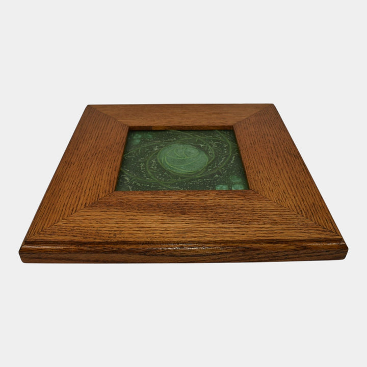 Door Studio Art Pottery Matte Green Ceramic Rose Framed Wall Tile