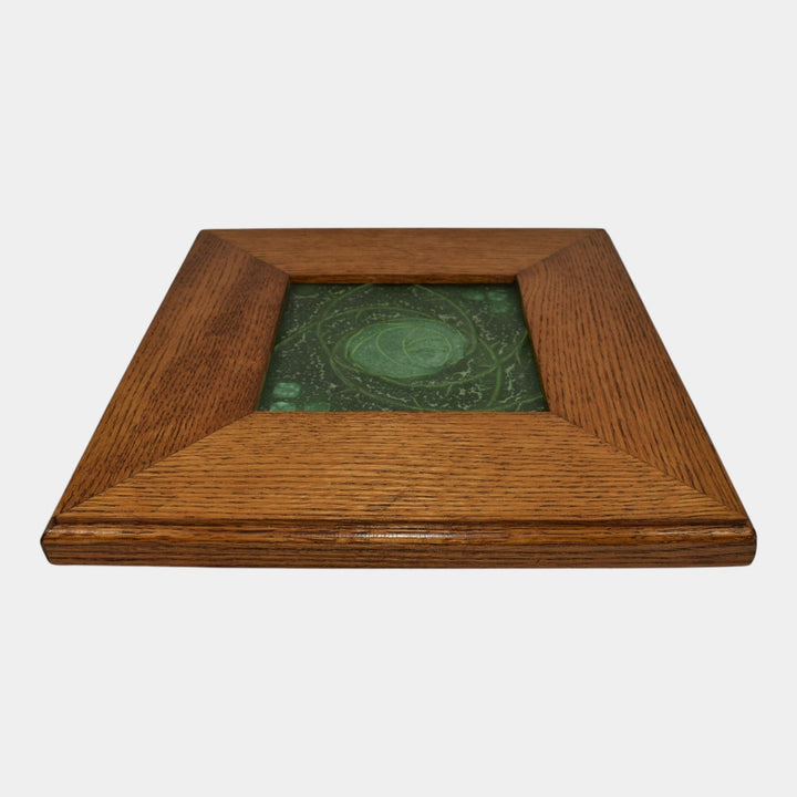 Door Studio Art Pottery Matte Green Ceramic Rose Framed Wall Tile - Just Art Pottery