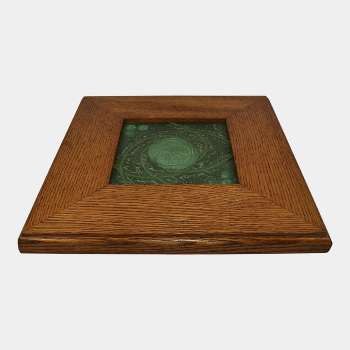 Door Studio Art Pottery Matte Green Ceramic Rose Framed Wall Tile