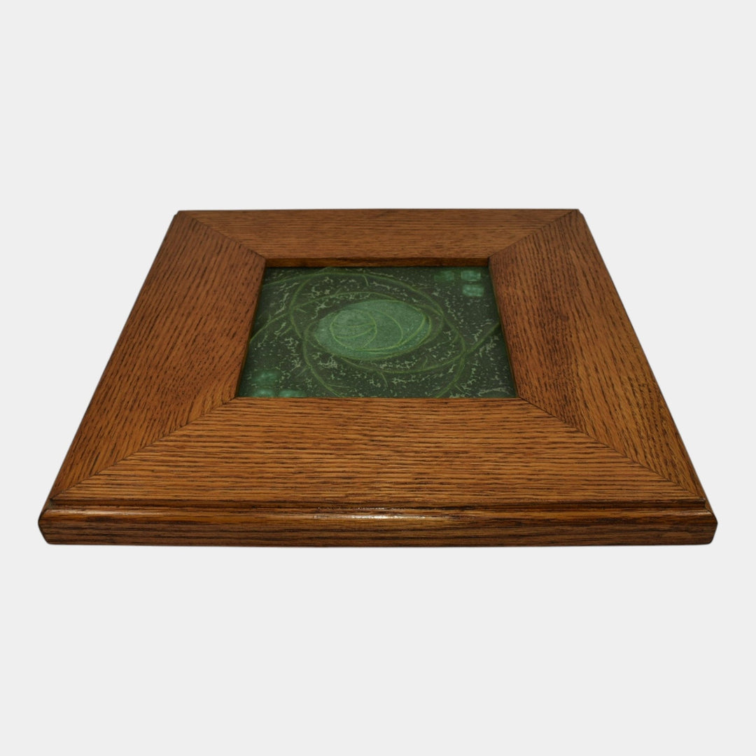 Door Studio Art Pottery Matte Green Ceramic Rose Framed Wall Tile - Just Art Pottery