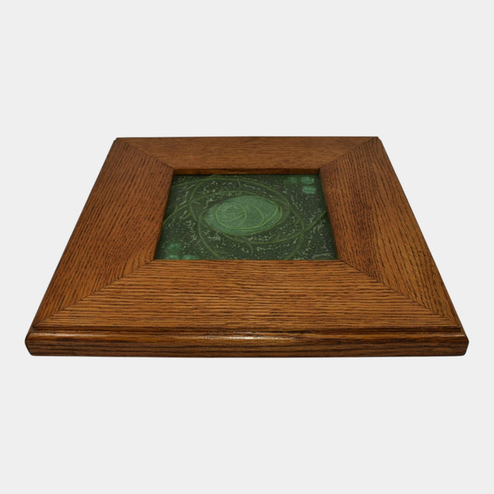 Door Studio Art Pottery Matte Green Ceramic Rose Framed Wall Tile - Just Art Pottery