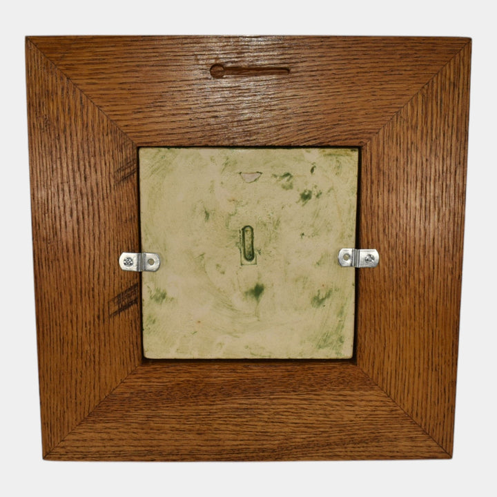 Door Studio Art Pottery Matte Green Ceramic Rose Framed Wall Tile