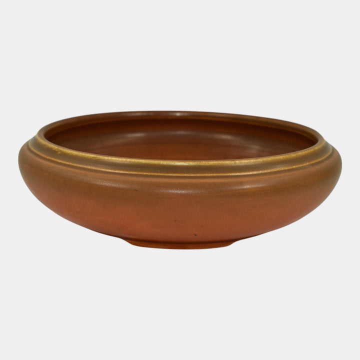 Roseville Rosecraft Burnt Orange 1920 Vintage Art Deco Pottery Footed Bowl 124-7