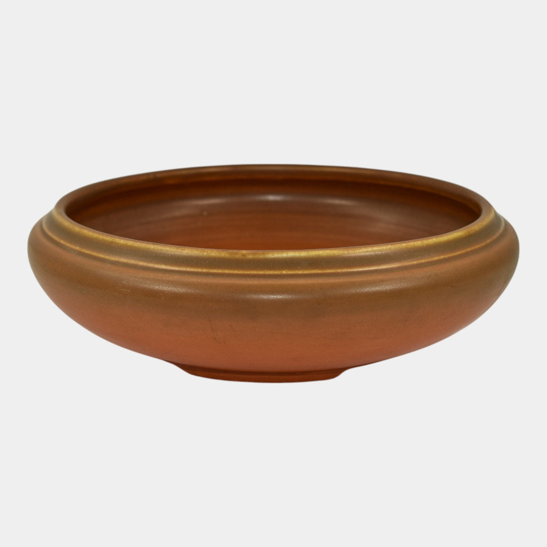 Roseville Rosecraft Burnt Orange 1920 Vintage Art Deco Pottery Footed Bowl 124-7