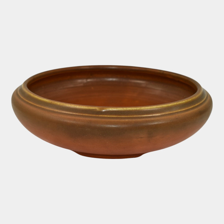 Roseville Rosecraft Burnt Orange 1920 Vintage Art Deco Pottery Footed Bowl 124-7
