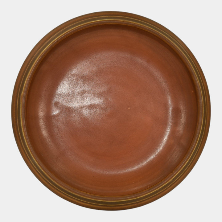 Roseville Rosecraft Burnt Orange 1920 Vintage Art Deco Pottery Footed Bowl 124-7