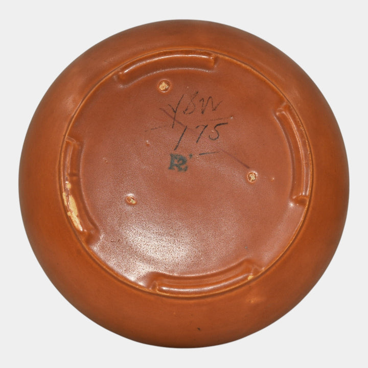 Roseville Rosecraft Burnt Orange 1920 Vintage Art Deco Pottery Footed Bowl 124-7
