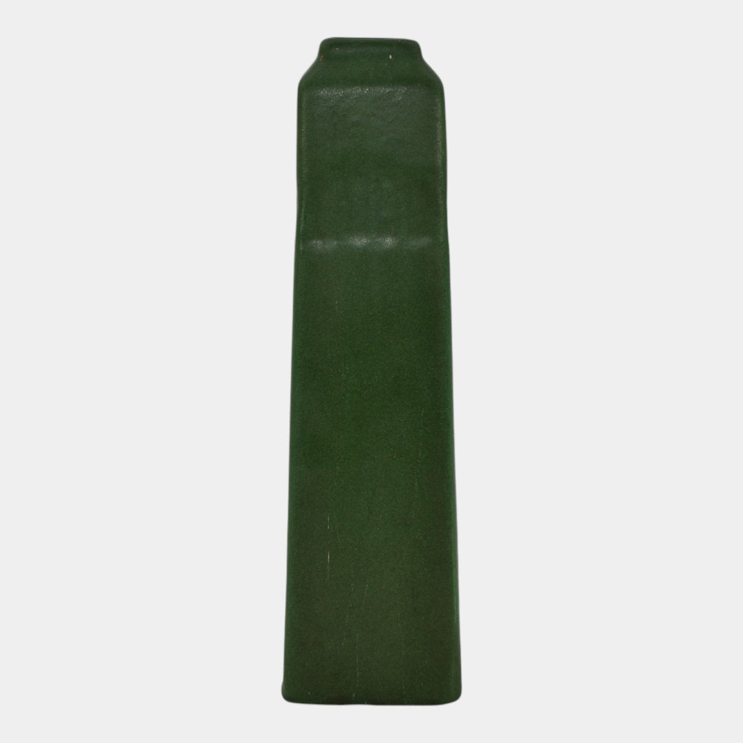 Weller Matte Green 1910s Vintage Arts and Crafts Pottery Geometric Vase