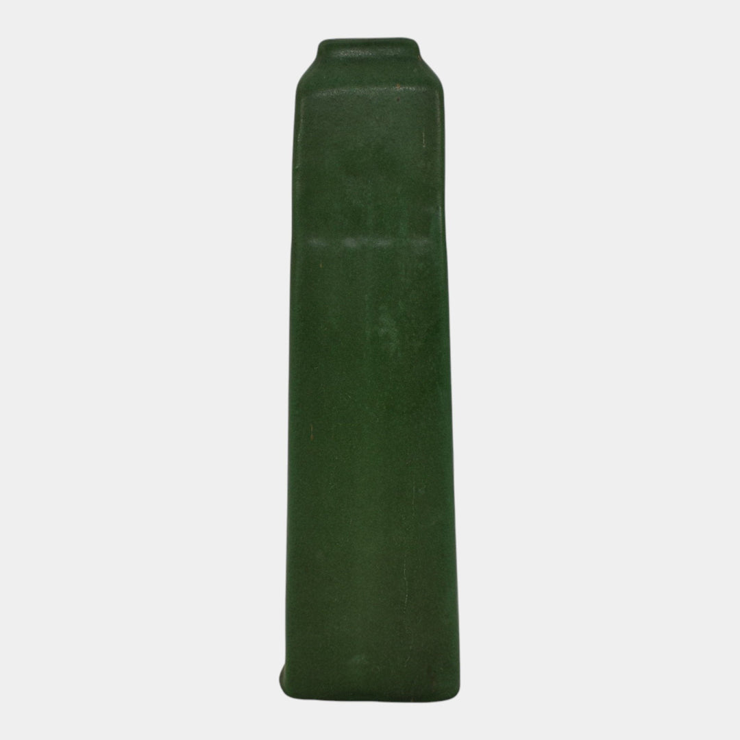 Weller Matte Green 1910s Vintage Arts and Crafts Pottery Geometric Vase