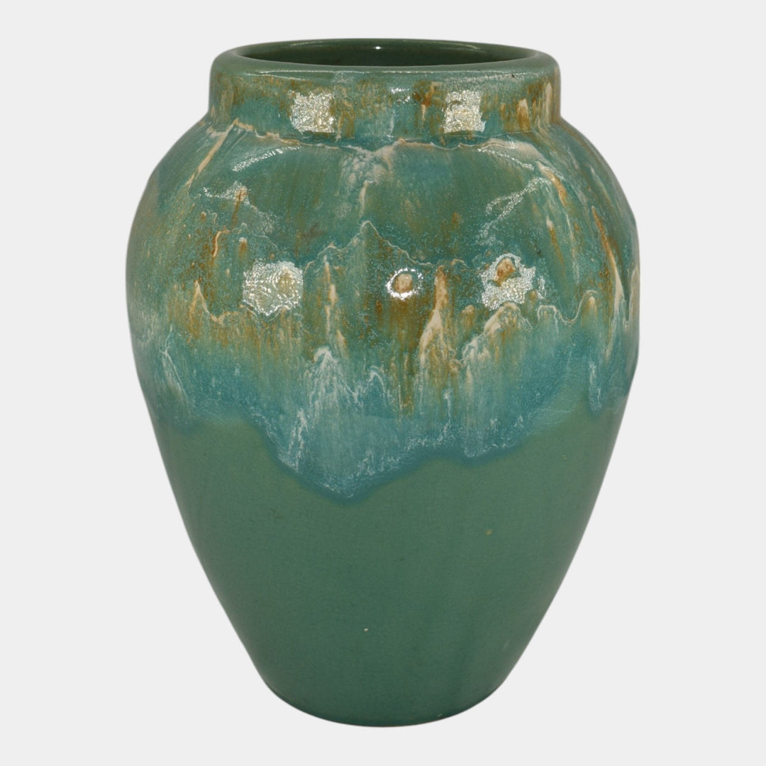 Robinson Ransbottom 1950s Vintage Ohio Art Pottery Teal Stoneware Oil Jar Vase