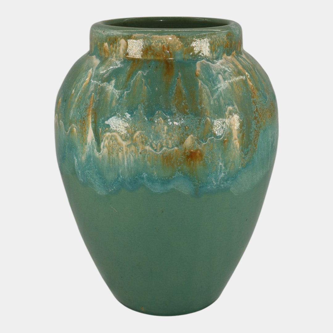 Robinson Ransbottom 1950s Vintage Ohio Art Pottery Teal Stoneware Oil Jar Vase