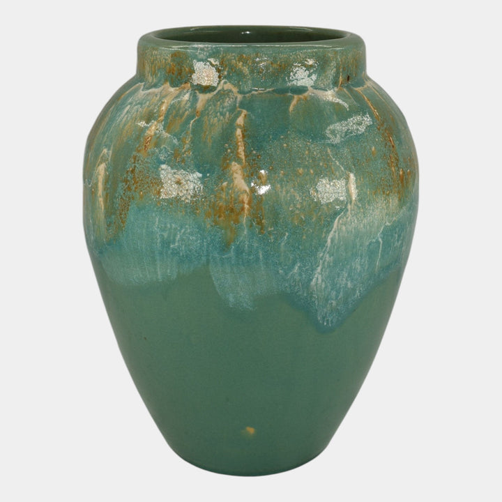 Robinson Ransbottom 1950s Vintage Ohio Art Pottery Teal Stoneware Oil Jar Vase
