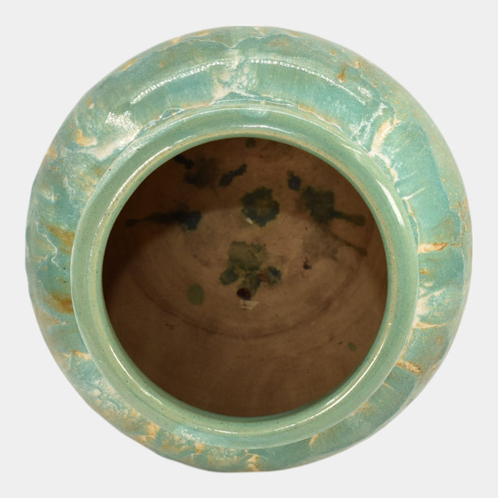 Robinson Ransbottom 1950s Vintage Ohio Art Pottery Teal Stoneware Oil Jar Vase