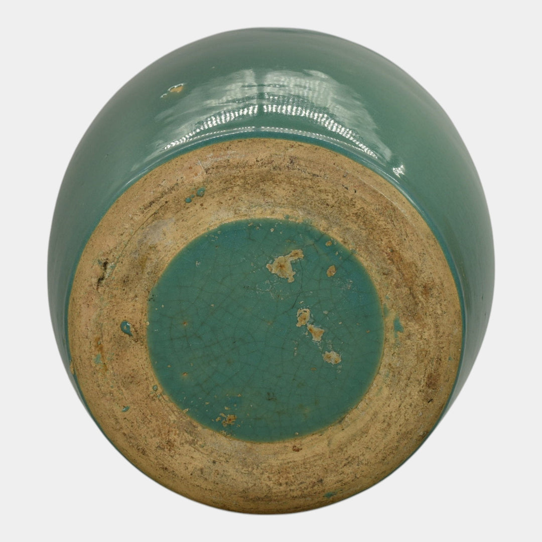 Robinson Ransbottom 1950s Vintage Ohio Art Pottery Teal Stoneware Oil Jar Vase