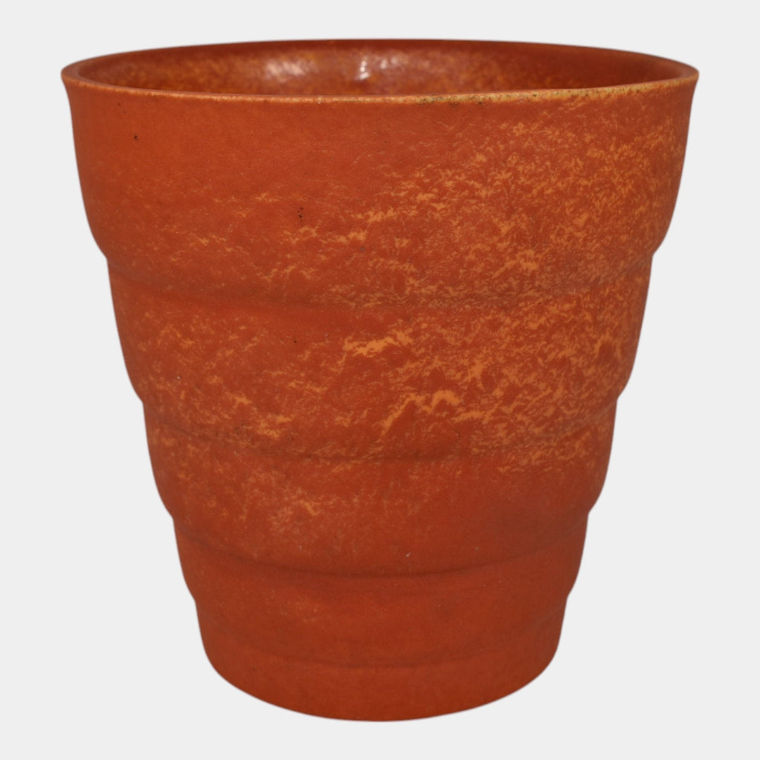 Cowan 1930s Vintage Art Pottery Uranium Orange Flower Pot Planter - Just Art Pottery