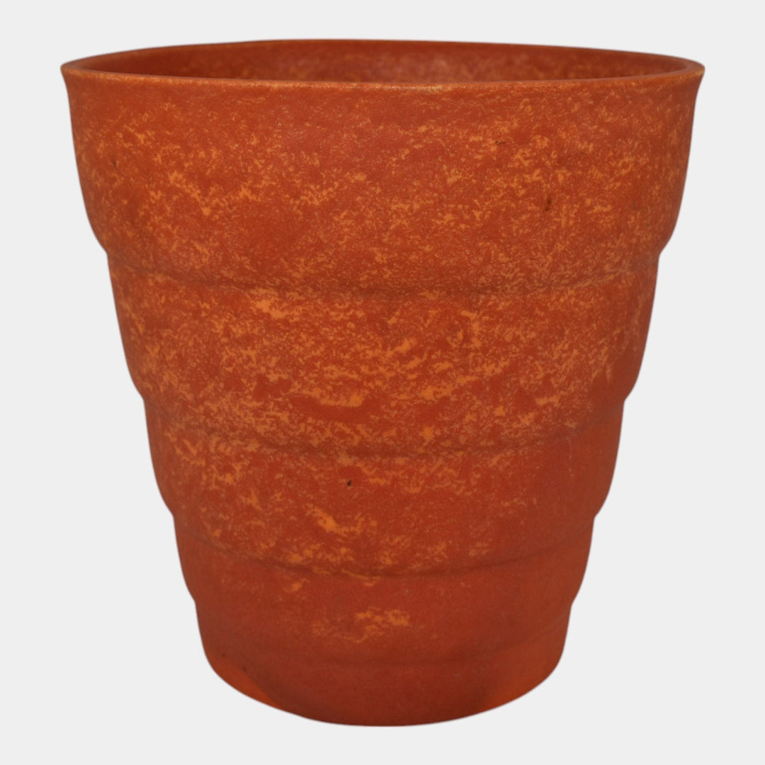 Cowan 1930s Vintage Art Pottery Uranium Orange Flower Pot Planter - Just Art Pottery