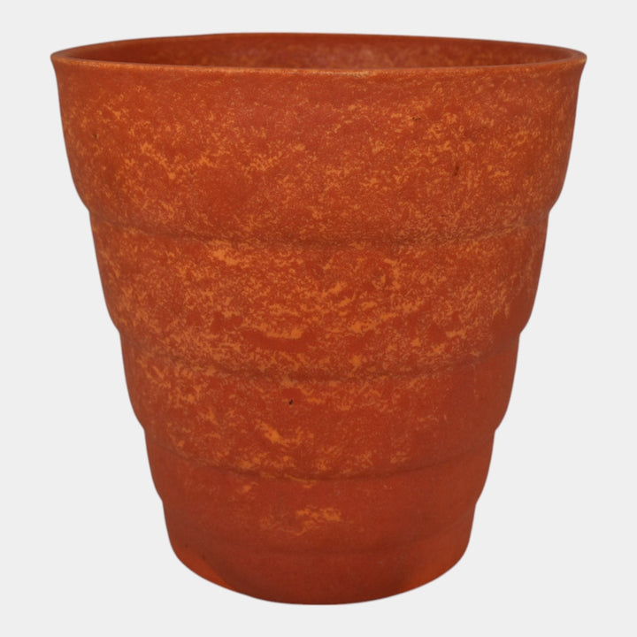 Cowan 1930s Vintage Art Pottery Uranium Orange Flower Pot Planter - Just Art Pottery