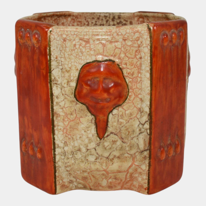 Czechoslovakian Alien Ware Vintage Art Pottery Orange Ceramic Planter - Just Art Pottery