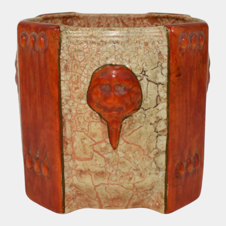 Czechoslovakian Alien Ware Vintage Art Pottery Orange Ceramic Planter - Just Art Pottery