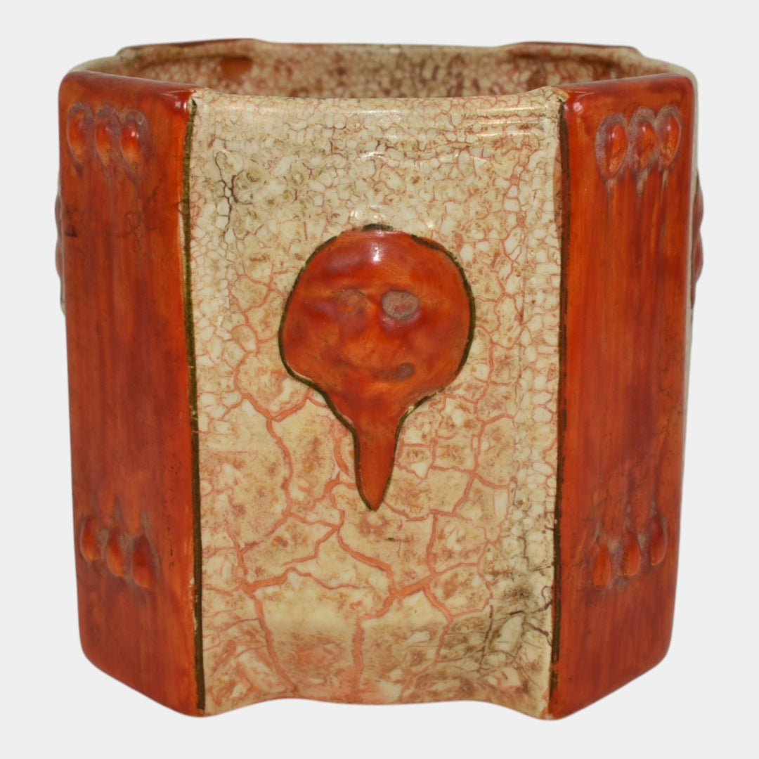 Czechoslovakian Alien Ware Vintage Art Pottery Orange Ceramic Planter - Just Art Pottery