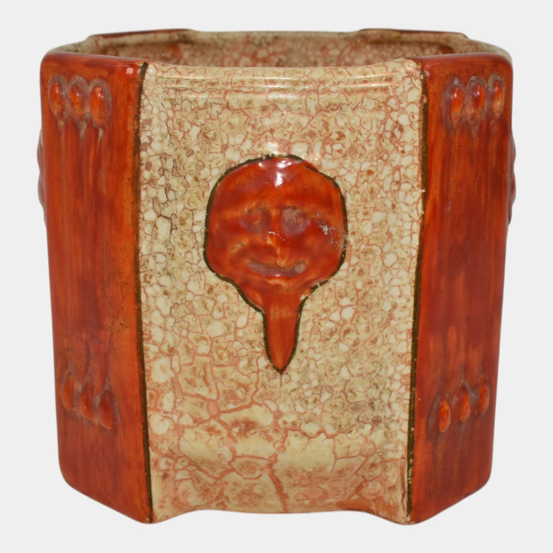 Czechoslovakian Alien Ware Vintage Art Pottery Orange Ceramic Planter - Just Art Pottery