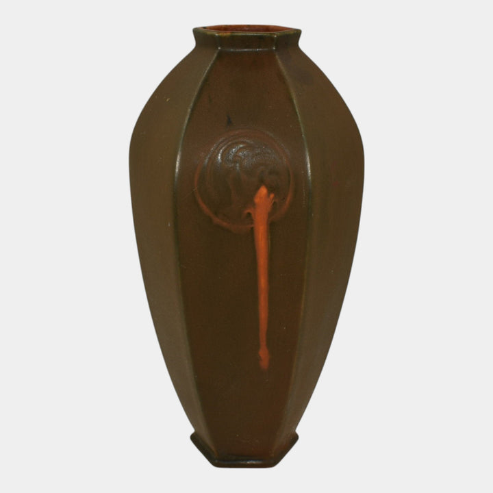 Roseville Rosecraft Hexagon Brown 1925 Vintage Art Pottery Ceramic Vase 272-10