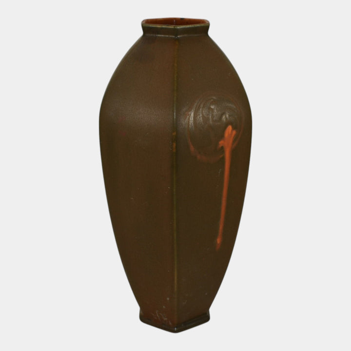 Roseville Rosecraft Hexagon Brown 1925 Vintage Art Pottery Ceramic Vase 272-10