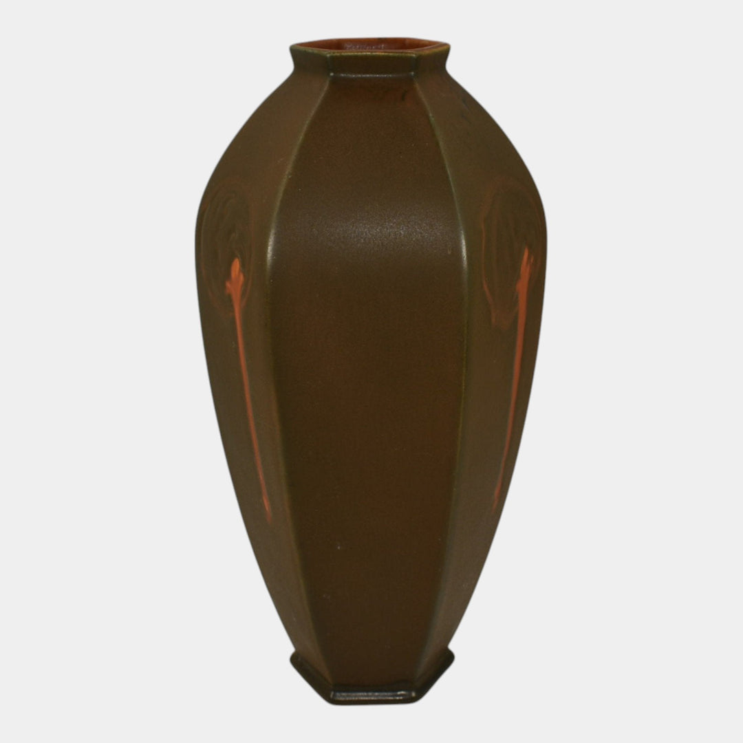 Roseville Rosecraft Hexagon Brown 1925 Vintage Art Pottery Ceramic Vase 272-10