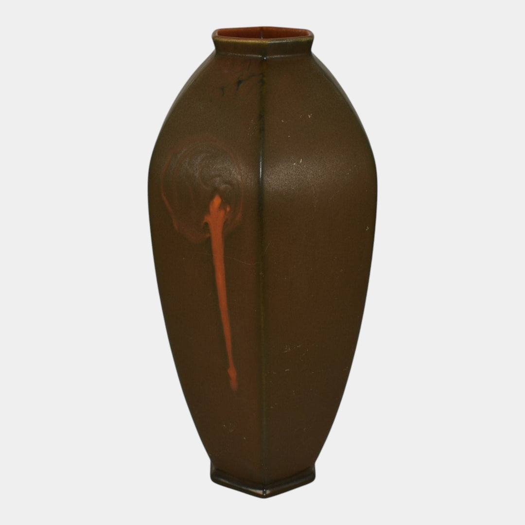 Roseville Rosecraft Hexagon Brown 1925 Vintage Art Pottery Ceramic Vase 272-10