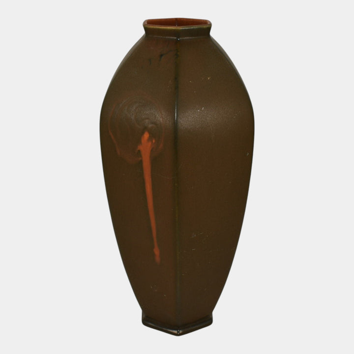 Roseville Rosecraft Hexagon Brown 1925 Vintage Art Pottery Ceramic Vase 272-10