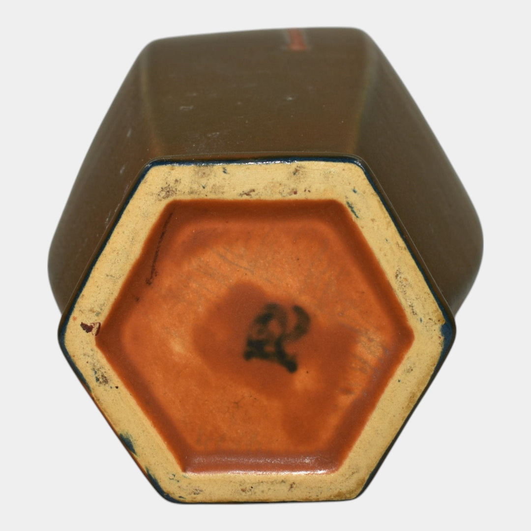 Roseville Rosecraft Hexagon Brown 1925 Vintage Art Pottery Ceramic Vase 272-10