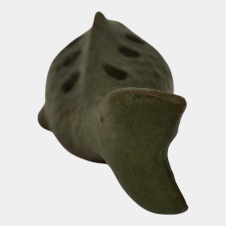 Peters and Reed Arts And Crafts Pottery Matte Green Ceramic Fish Flower Frog