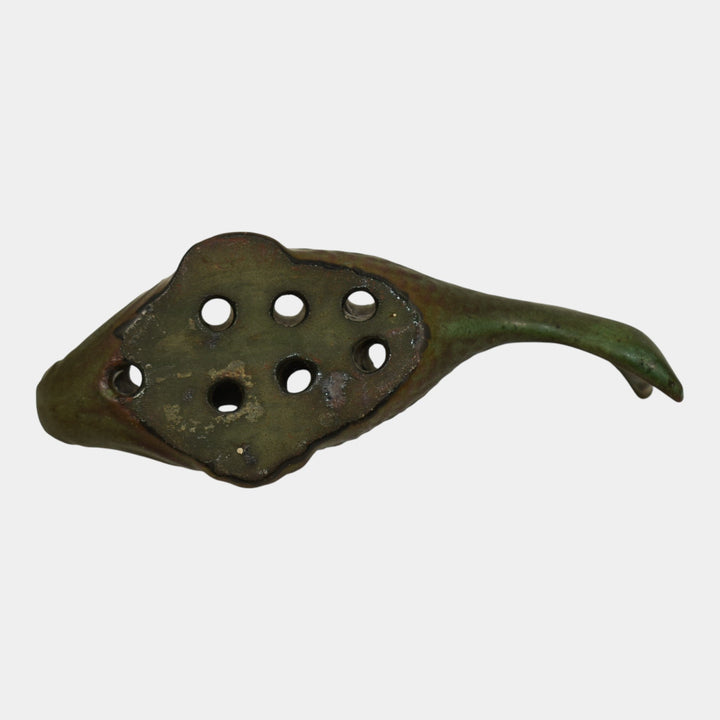 Peters and Reed Arts And Crafts Pottery Matte Green Ceramic Fish Flower Frog