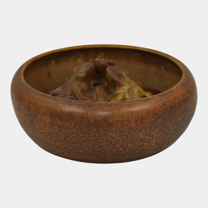 Van Briggle 1914 Vintage Art Pottery Mottled Brown Ceramic Bowl Flower Frog 714B