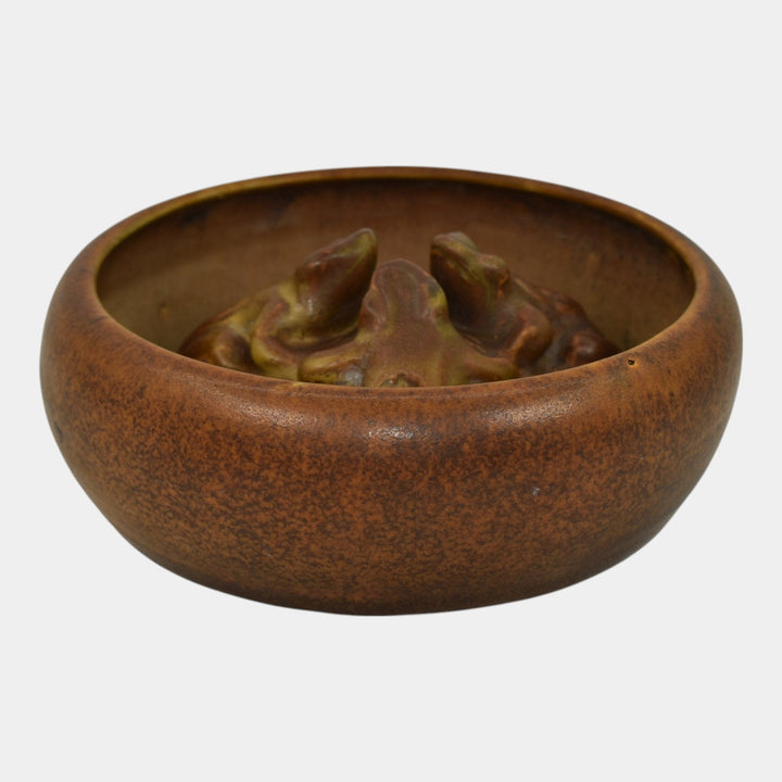 Van Briggle 1914 Vintage Art Pottery Mottled Brown Ceramic Bowl Flower Frog 714B
