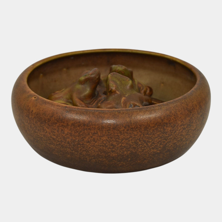 Van Briggle 1914 Vintage Art Pottery Mottled Brown Ceramic Bowl Flower Frog 714B