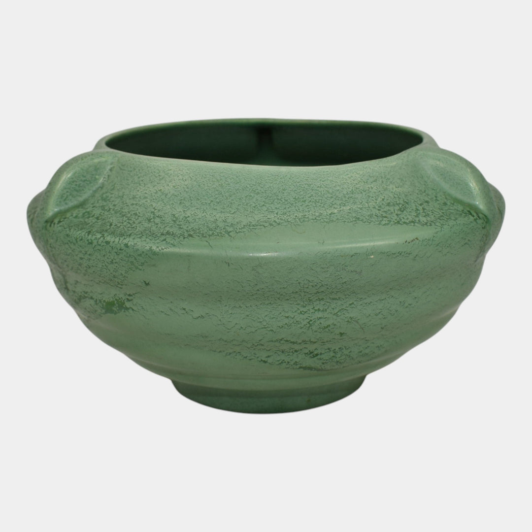 Rumrill 1930s Vintage Art Deco Pottery Mottled Green Ceramic Bowl Vase 304