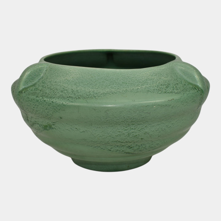 Rumrill 1930s Vintage Art Deco Pottery Mottled Green Ceramic Bowl Vase 304