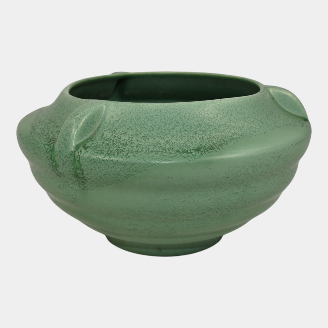 Rumrill 1930s Vintage Art Deco Pottery Mottled Green Ceramic Bowl Vase 304